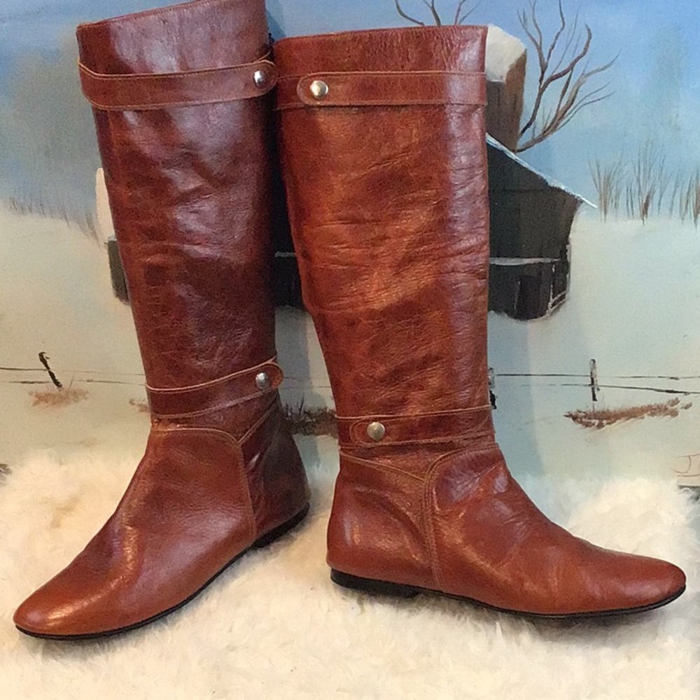 VINTAGE RUST LEATHER BOOTS.SZ 8